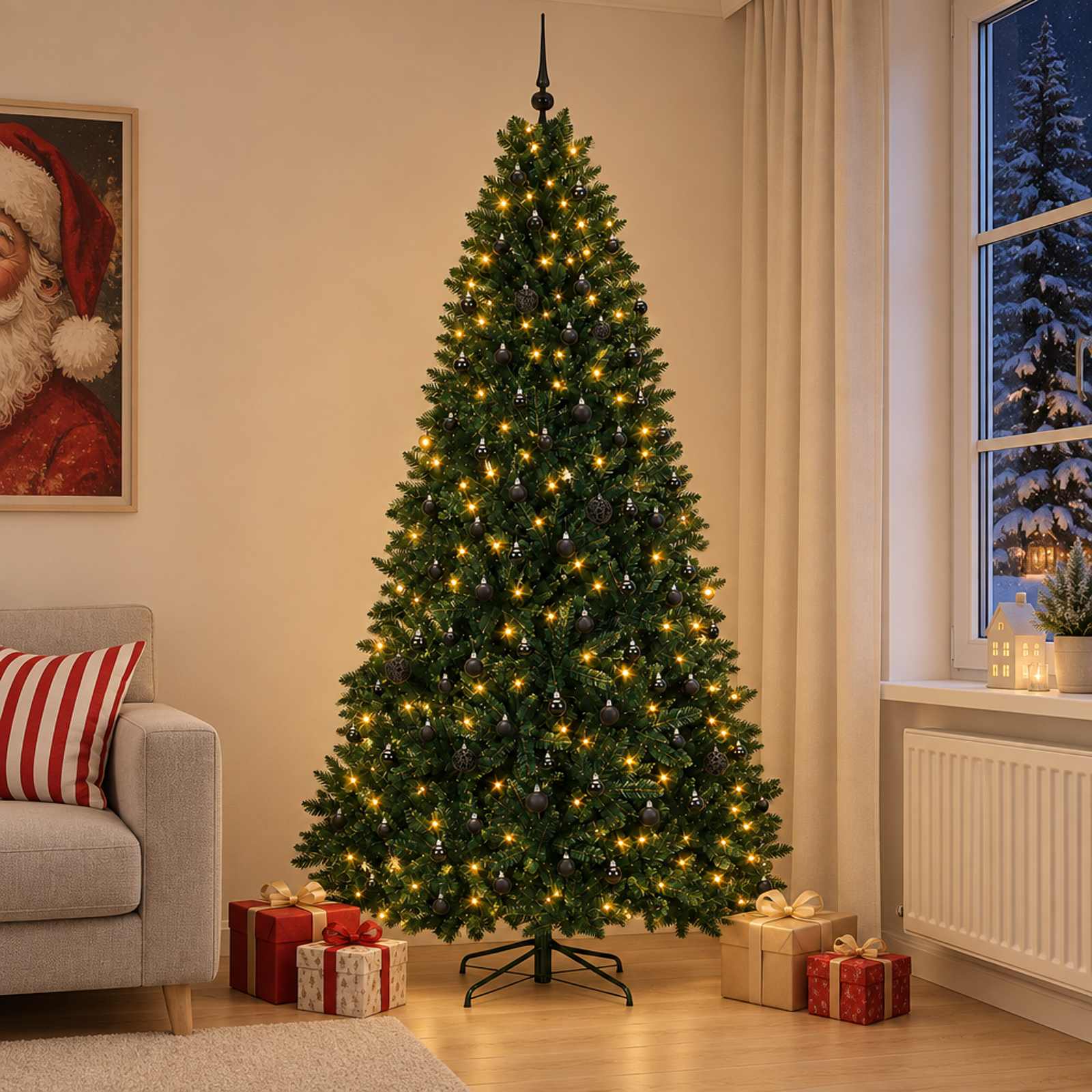3467330_1.jpg vidaXL Umelý vianočný stromček, tmavozelený, s vianočnými guľami – Obrázok 1