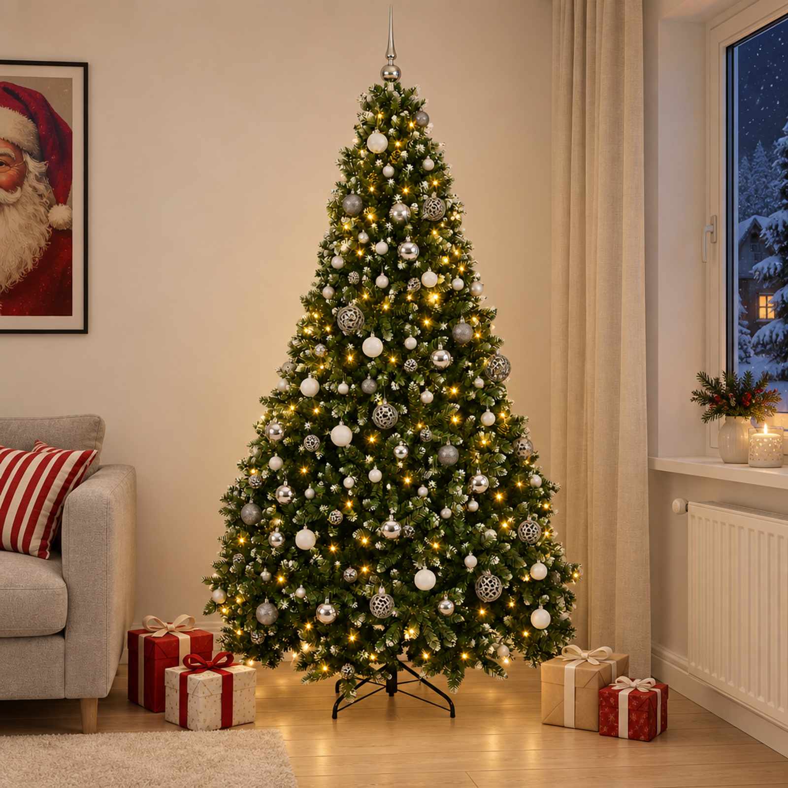 3467424_1.jpg vidaXL Umelý vianočný stromček zelený s ozdobami 300 cm 600 LED – Obrázok 1