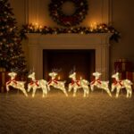 vidaXL Vianočný sob 6 ks 80 LED Teplá biela 43 x 19 x 65 cm
