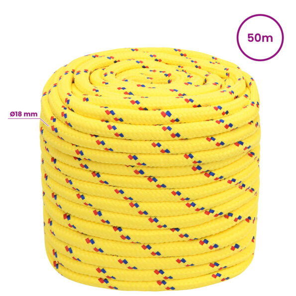 vidaXL Viacúčelové úžitkové lano 18 mm 50 m Žltá PP – Obrázok 6