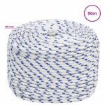 vidaXL Viacúčelové úžitkové lano 8 mm 50 m Biela a modrá PP – Obrázok 6