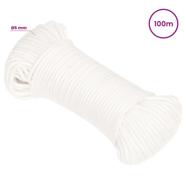 vidaXL Viacúčelové úžitkové lano 5 mm 100 m Biela PP – Obrázok 6