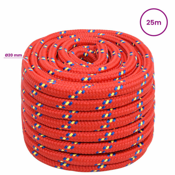 vidaXL Viacúčelové úžitkové lano 20 mm 25 m Červená PP – Obrázok 6