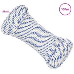vidaXL Viacúčelové úžitkové lano 4 mm 100 m Biela a modrá PP – Obrázok 6