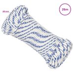 vidaXL Viacúčelové úžitkové lano 5 mm 25 m Biela a modrá PP – Obrázok 6
