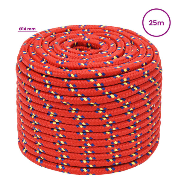 vidaXL Viacúčelové úžitkové lano 14 mm 25 m Červená PP – Obrázok 6