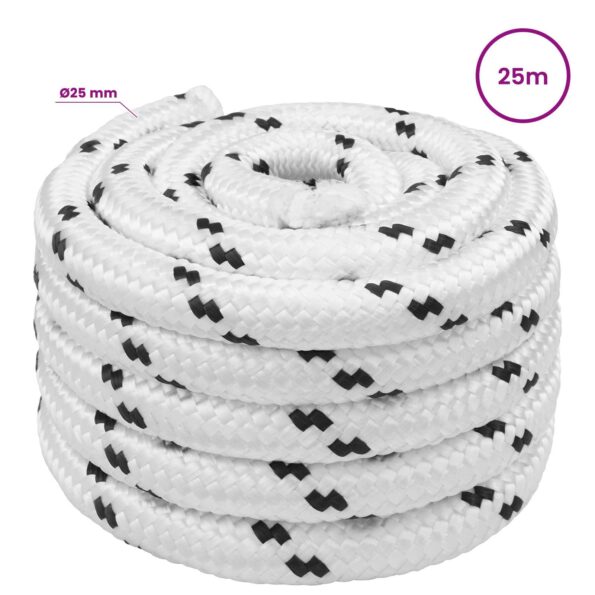 vidaXL Viacúčelové úžitkové lano 25 mm 25 m Biela Polyester – Obrázok 5