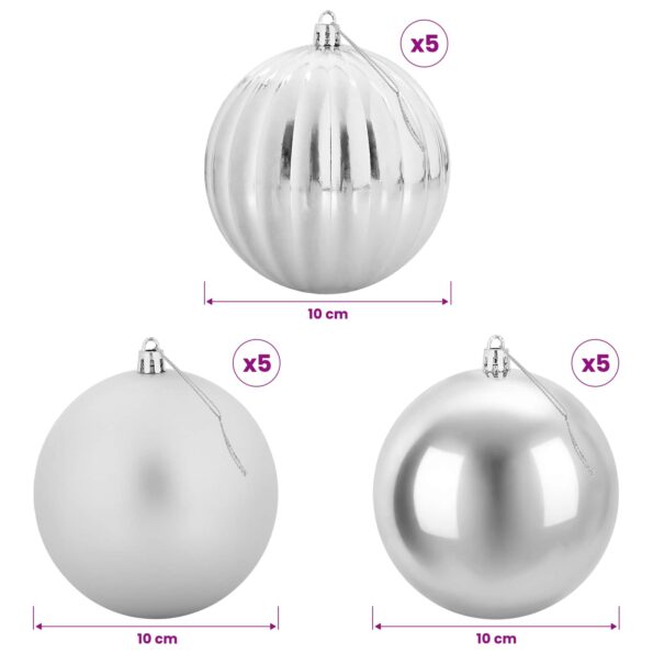 vidaXL Vianočná guľa set XL 15 ks Strieborná Ø 10 cm Plast – Obrázok 5