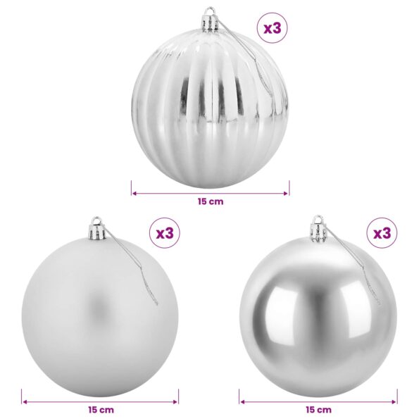 vidaXL Vianočná guľa set XL 9 ks Strieborná Ø 15 cm Plast – Obrázok 5