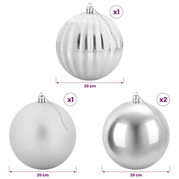 vidaXL Sada vianočných gulí XXL 4 ks Strieborná Ø 20 cm Plast – Obrázok 5