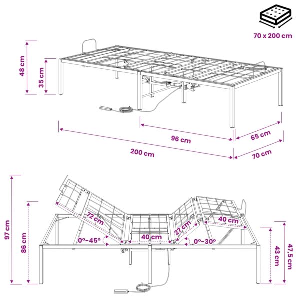 vidaXL Elektrický nastaviteľný rám postele Čierna 200 x 70 x 33,5 cm – Obrázok 11
