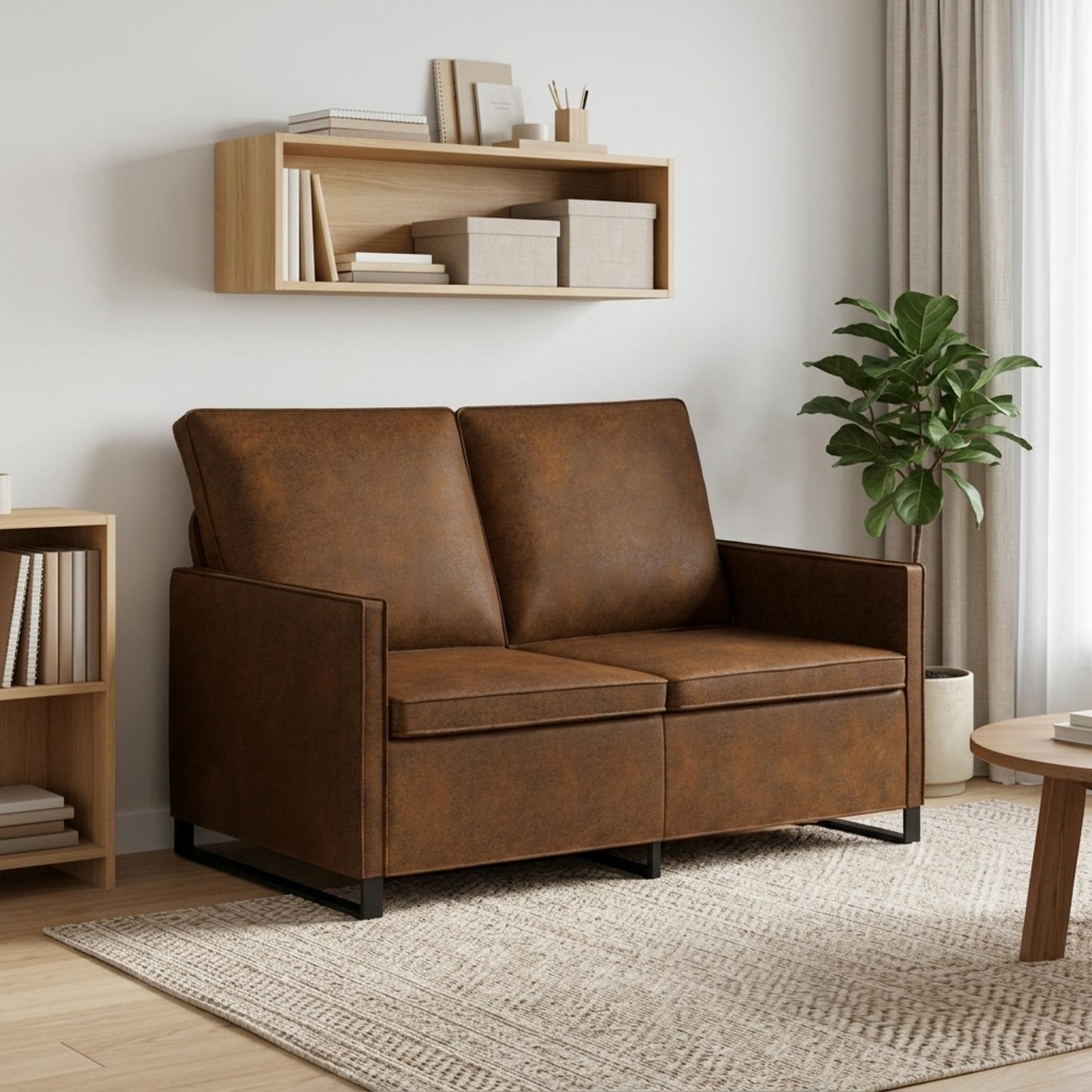 42040991_1.jpg vidaXL Sofa pre 2 osoby Hnedá 130 x 81 x 82 cm Umelý semišový materiál – Obrázok 1