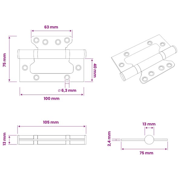 vidaXL Pánt 16 ks 100 x 75 x 13 mm Strieborná Oceľ – Obrázok 9