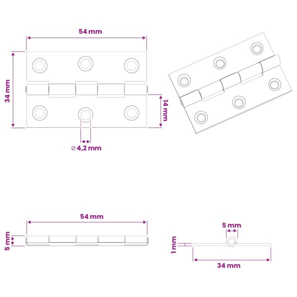 vidaXL Pánt 12 ks 54 x 34 x 5 mm Strieborná Oceľ – Obrázok 9