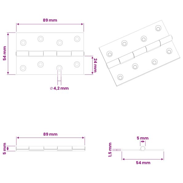 vidaXL Pánt 48 ks 89 x 54 x 5 mm Strieborná Oceľ – Obrázok 9