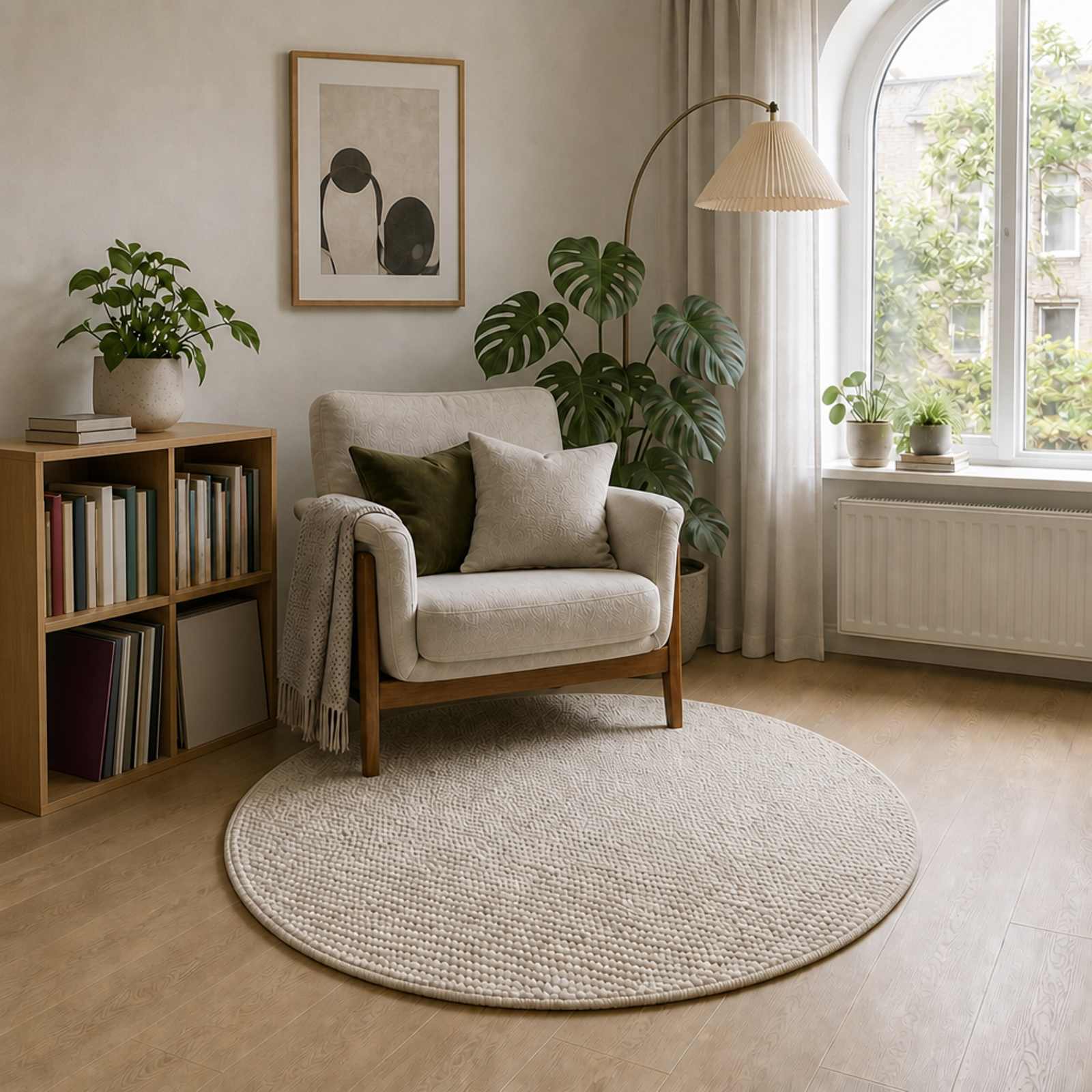 42041629_1.jpg vidaXL Koberec Krémová Ø 120 cm 100% polyester 3 mm Prateľné – Obrázok 1