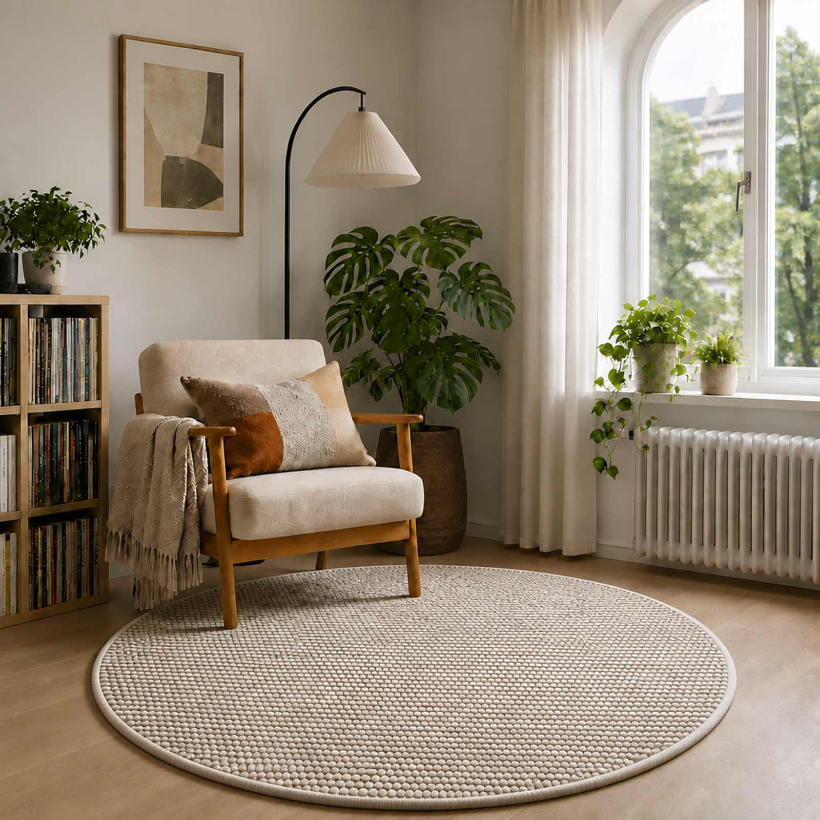 42041652_1.jpg vidaXL Koberec Béžová Ø 120 cm 100% polyester 3 mm Prateľné – Obrázok 1