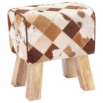 vidaXL lavička 40 x 30 x 45 cm Skutočná koža Hnedý patchwork