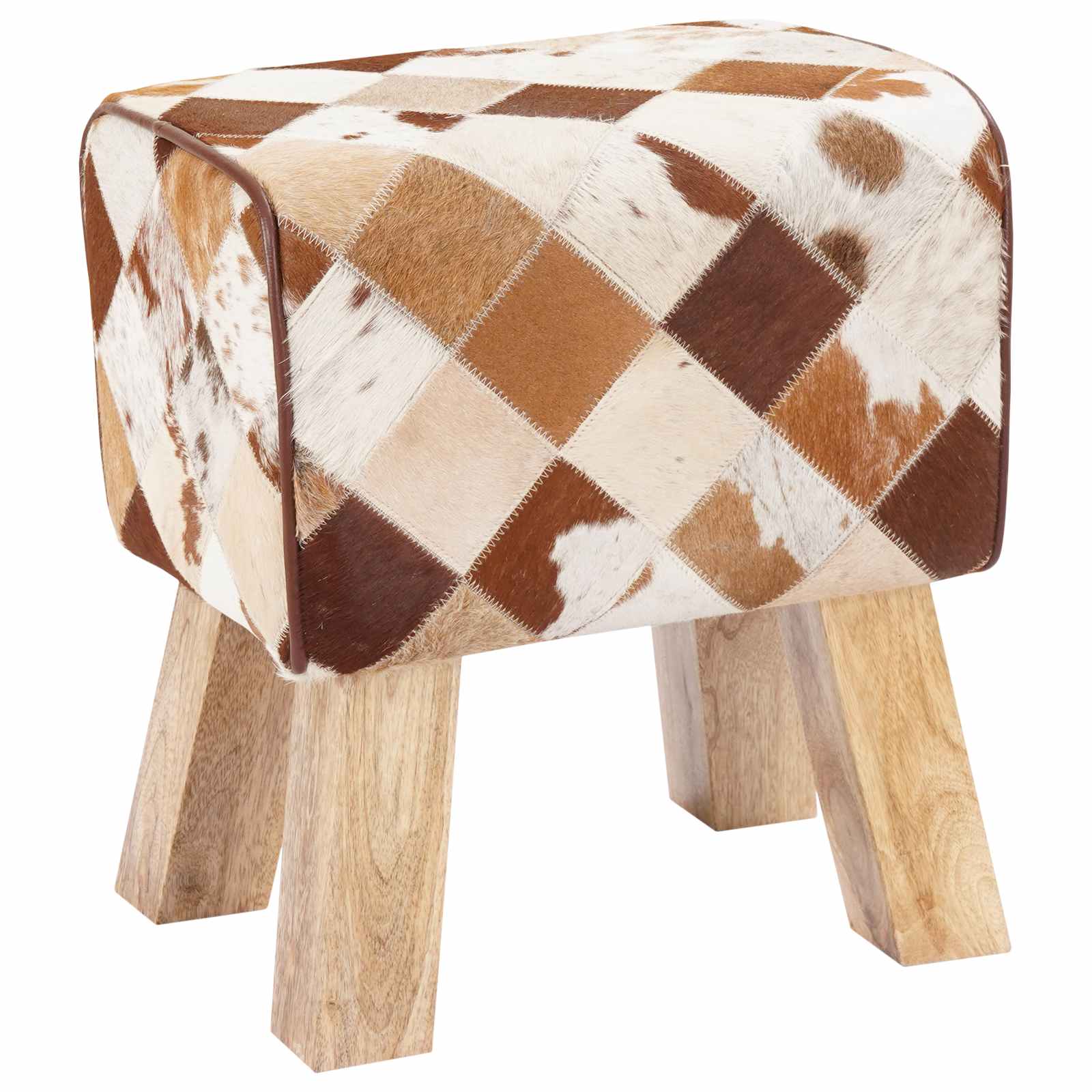 42042101_1.jpg vidaXL lavička 40 x 30 x 45 cm Skutočná koža Hnedý patchwork – Obrázok 1