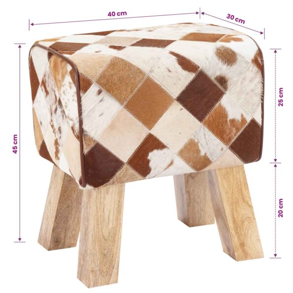 vidaXL lavička 40 x 30 x 45 cm Skutočná koža Hnedý patchwork – Obrázok 11