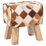 vidaXL lavička 40 x 30 x 45 cm Skutočná koža Hnedý patchwork – Obrázok 3