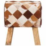 vidaXL lavička 40 x 30 x 45 cm Skutočná koža Hnedý patchwork – Obrázok 4