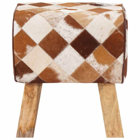 vidaXL lavička 40 x 30 x 45 cm Skutočná koža Hnedý patchwork – Obrázok 4