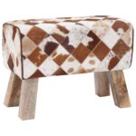 vidaXL lavička 60 x 30 x 45 cm Skutočná koža Hnedý patchwork – Obrázok 2