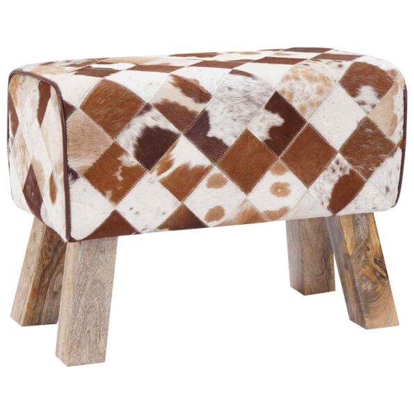 vidaXL lavička 60 x 30 x 45 cm Skutočná koža Hnedý patchwork – Obrázok 2