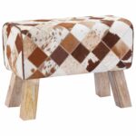 vidaXL lavička 60 x 30 x 45 cm Skutočná koža Hnedý patchwork – Obrázok 3