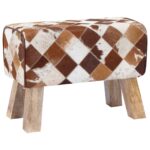 vidaXL lavička 60 x 30 x 45 cm Skutočná koža Hnedý patchwork – Obrázok 4