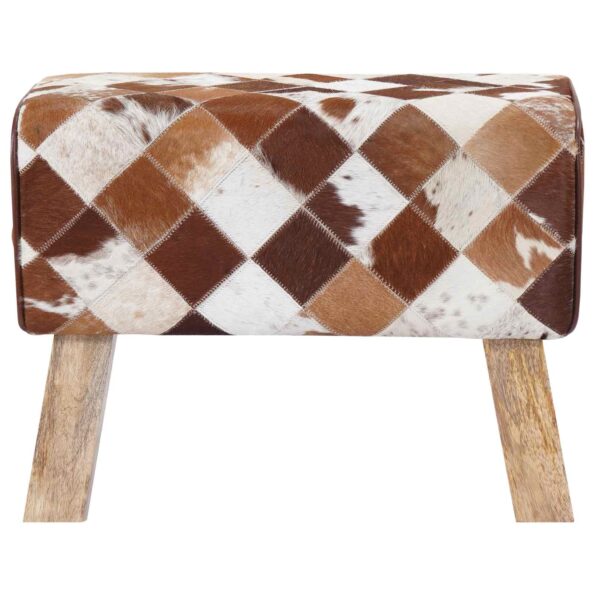 vidaXL lavička 60 x 30 x 45 cm Skutočná koža Hnedý patchwork – Obrázok 5