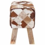 vidaXL lavička 60 x 30 x 45 cm Skutočná koža Hnedý patchwork – Obrázok 6