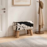 vidaXL lavička 60 x 30 x 45 cm Skutočná koža Čierna a biela