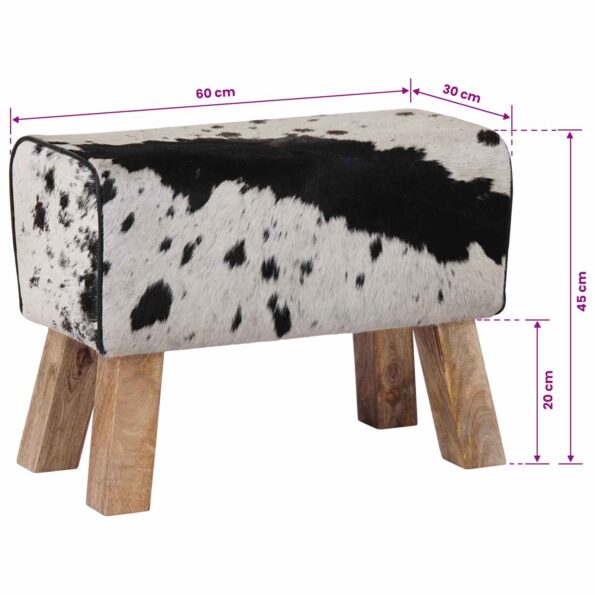 vidaXL lavička 60 x 30 x 45 cm Skutočná koža Čierna a biela – Obrázok 11
