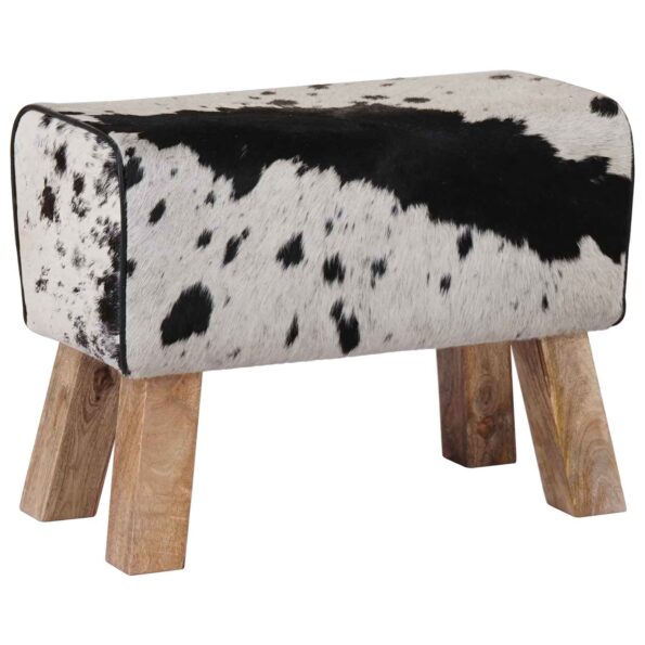 vidaXL lavička 60 x 30 x 45 cm Skutočná koža Čierna a biela – Obrázok 2