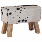 vidaXL lavička 60 x 30 x 45 cm Skutočná koža Čierna a biela – Obrázok 3