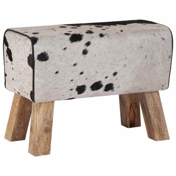 vidaXL lavička 60 x 30 x 45 cm Skutočná koža Čierna a biela – Obrázok 3
