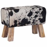vidaXL lavička 60 x 30 x 45 cm Skutočná koža Čierna a biela – Obrázok 4