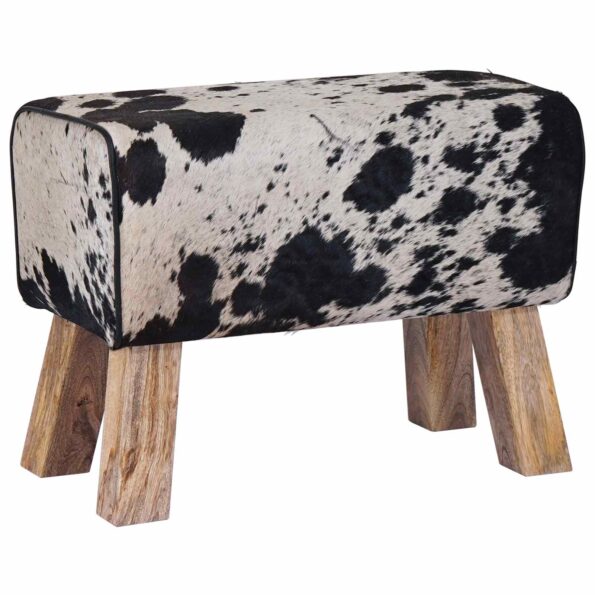 vidaXL lavička 60 x 30 x 45 cm Skutočná koža Čierna a biela – Obrázok 4