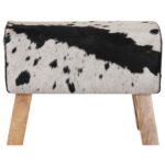 vidaXL lavička 60 x 30 x 45 cm Skutočná koža Čierna a biela – Obrázok 5
