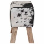 vidaXL lavička 60 x 30 x 45 cm Skutočná koža Čierna a biela – Obrázok 6