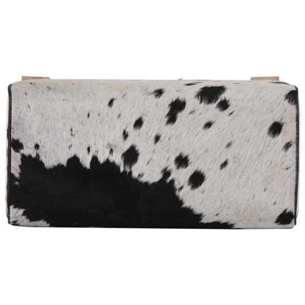 vidaXL lavička 60 x 30 x 45 cm Skutočná koža Čierna a biela – Obrázok 7
