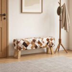 vidaXL lavička 110 x 30 x 45 cm Skutočná koža Hnedý patchwork