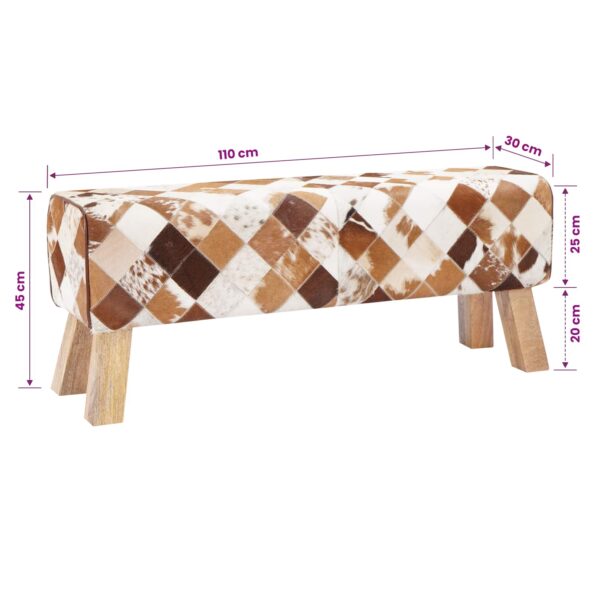 vidaXL lavička 110 x 30 x 45 cm Skutočná koža Hnedý patchwork – Obrázok 12