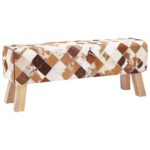 vidaXL lavička 110 x 30 x 45 cm Skutočná koža Hnedý patchwork – Obrázok 2