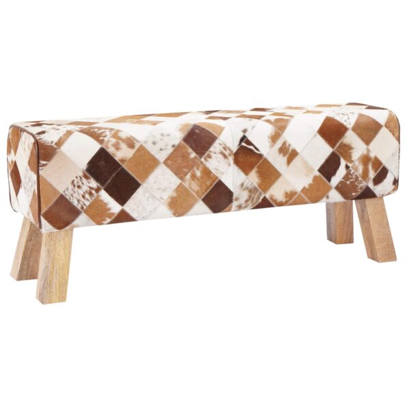 vidaXL lavička 110 x 30 x 45 cm Skutočná koža Hnedý patchwork – Obrázok 2