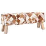vidaXL lavička 110 x 30 x 45 cm Skutočná koža Hnedý patchwork – Obrázok 3