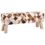 vidaXL lavička 110 x 30 x 45 cm Skutočná koža Hnedý patchwork – Obrázok 4