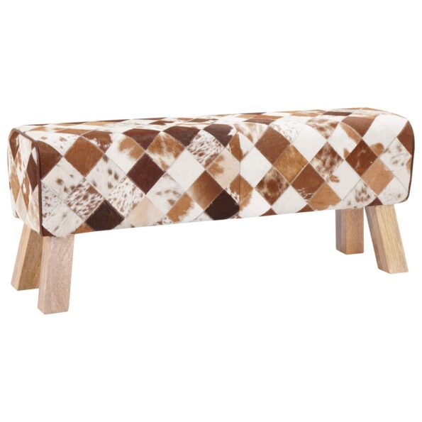 vidaXL lavička 110 x 30 x 45 cm Skutočná koža Hnedý patchwork – Obrázok 4